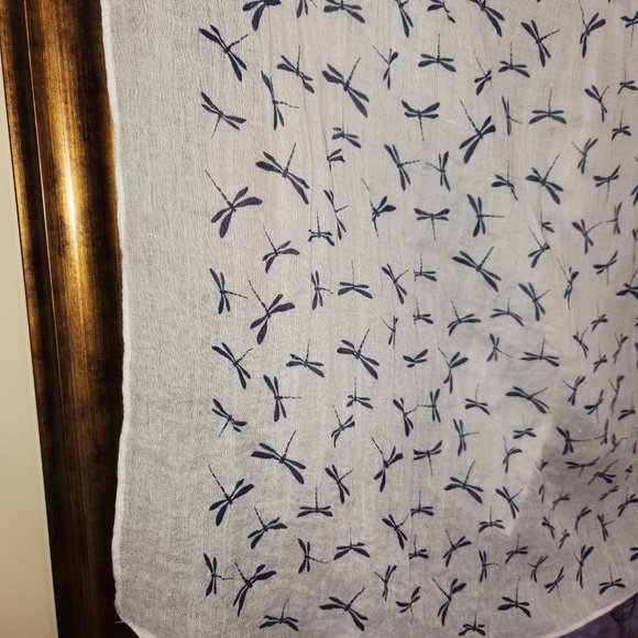 New Large Blue Dragonfly Print Scarf on White Background - Soft & Skin-friendly - Picture 2 of 3